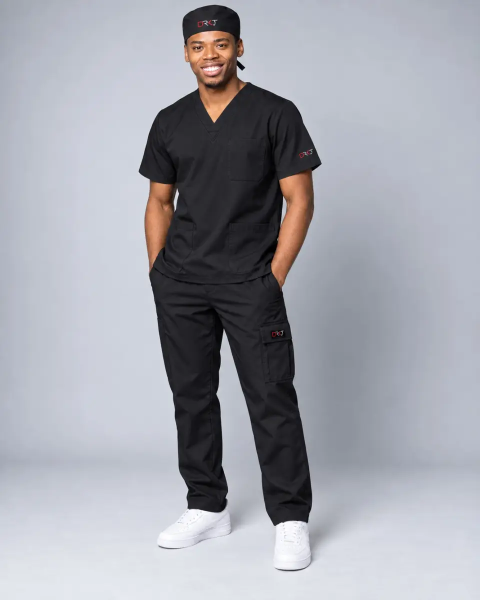 Professional wearing black DRKT scrubs